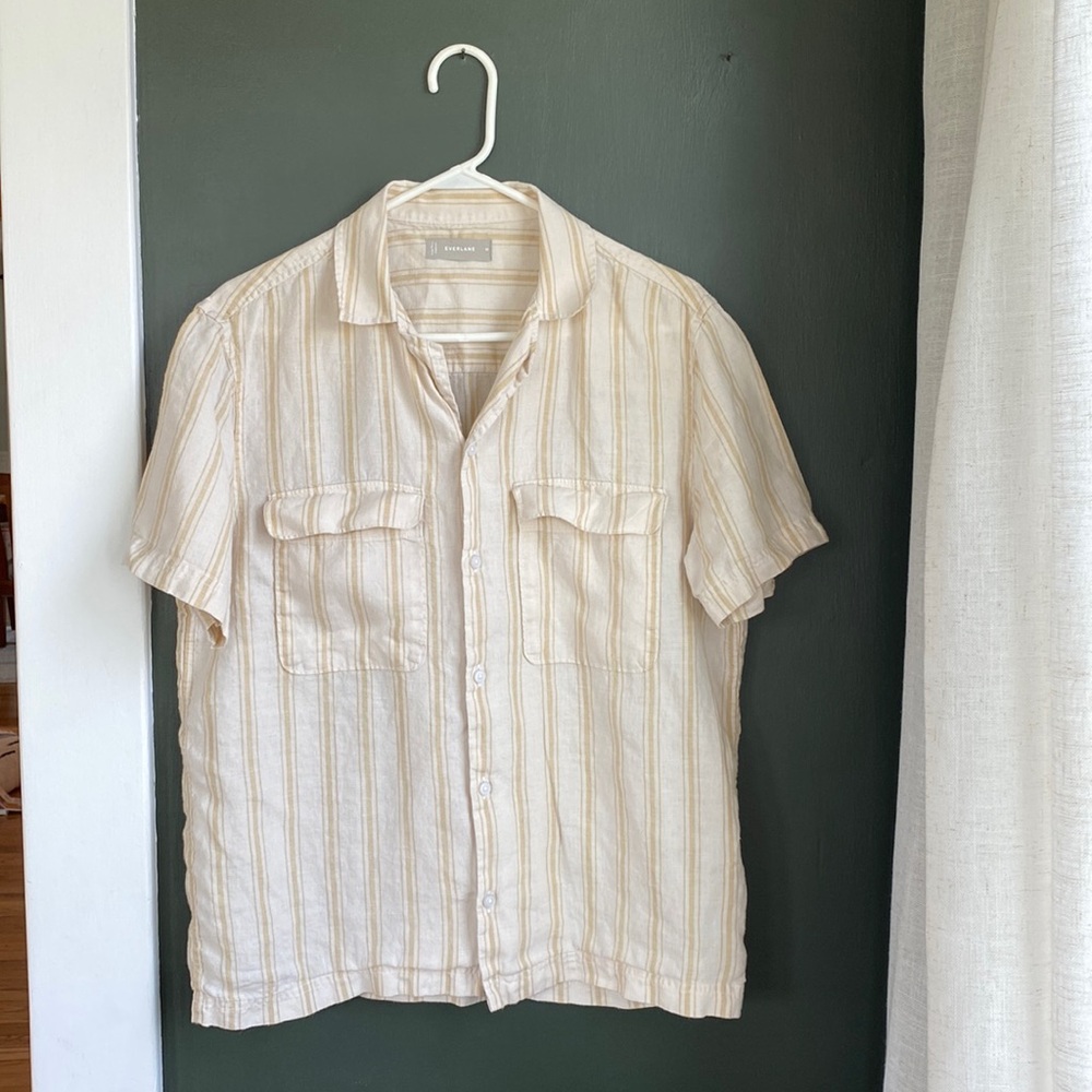 Everlane 100% Linen Tan Striped Button Down
